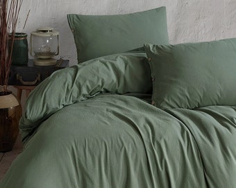 Cotton Green Duvet Cover Set,3 piece bedding set, Cotton Pillowcase Set, Soft Cotton Bedding Set, Green Bedding Set, Housewarming Gift