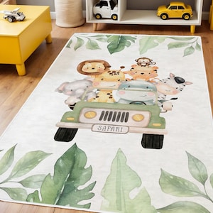 Safari Kinderzimmer Teppich rechteckig, Baby-Dusche-Geschenk, Babyzimmer Dekor, Kinderzimmer Spielmatte, Bereich Teppich für Kinderzimmer, rosa Teppich