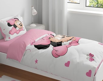 Minnie Mouse Duvet Cover Set, Mickey Mouse Duvet Covers Bedding Set, Birthday gift, Bedroom Decor, Comforter, Duvet Cover Two Piece Set