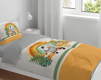 Rainbow Safari Kids Bedding Set, Kids Bedding Set,Duvet Cover Two Piece Set,Toddler Bedding Set,Rainbow Crib Bedding, Baby Duvet Cover,Print