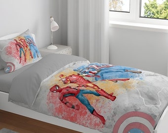 Student Men and Women,Avengers Bedding Set, Four Seasons Single Duvet Cover Two Piece Set,  Spiderman Bedding Set,Baby Bedding Gift,Pillow