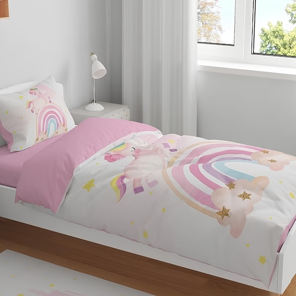 Unicorn Rainbow Bedding Set for Kids,Magical duvet cover set, Animal Theme Children's Bedding, Unicorn Duvet Cover Set for Girls Bedroom