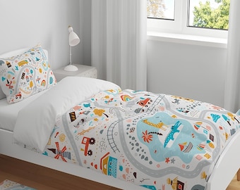 Train Bedding Set,Train Ride Bedding Set, Track Explorer Bedding Set, Whistle Stop Bedding Set,Railroad Dreams Kids Bedding Set