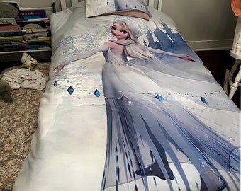 Ensemble housse de couette inspirante reine des neiges Elsa, ensemble housse de couette Elsa, housse de couette la reine des neiges Elsa, ensemble de literie Elsa et Olaf, housse de couette double