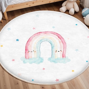 Watercolor Rainbow Rug, Nursery Rug, Kids Area Rug, Washable Non Slip Soft Rug, Play Rug, Girls Rug, Colorful Baby Room Carpet