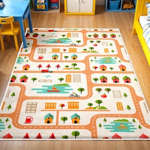 City Kids Rug, Road Playground Carpet, Ultra Soft Nursery Kids Rug, Road Patterned Kids Rug, Toy Car Road Runner, Nursery City Mat