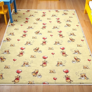 Winnie The Pooh Baby Teppich, Runder Waldteppich, Pooh Bodenteppich, Wald rutschfeste Kreisteppiche, Cartoon Gummiunterlage, waschbarer Kinderteppich