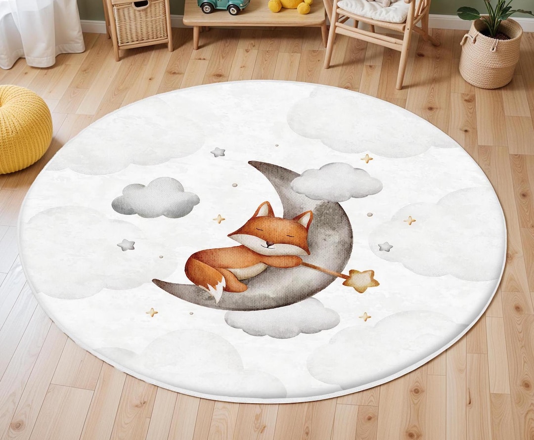 Baby Sleep Rug Cute Fox Washable Baby Room Rug, Non-slip Nursery Carpet, Toddler Area ...