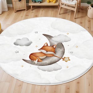 Niedlicher Fuchs Waschbarer Babyzimmer Teppich, Rutschfester Kinderzimmer Teppich, Kleinkind Bereich Teppich, Schlafenden Fuchs Teppich, Bestseller Kinderzimmer Teppich, Fuchs Baby zimmer dekor