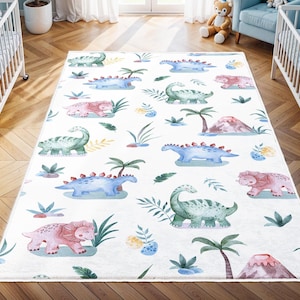 Tappeto per cameretta con dinosauri, tappeto lavabile per cameretta bambini a tema dinosauri, tappeto antiscivolo per attività, i migliori tappeti per bambini a tema giurassico, tappeto Trex, tappeto per sala giochi