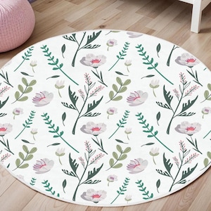 Watercolor Wild Florals Rug, Nursery Rug, Kids Area Rug, Washable Non Slip Soft Rug, Play Rug, Girls Rug, Flower Baby Room Rug
