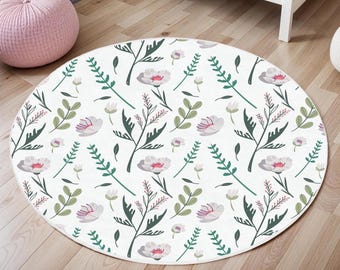 Watercolor Wild Florals Rug, Nursery Rug, Kids Area Rug, Washable Non Slip Soft Rug, Play Rug, Girls Rug, Flower Baby Room Rug