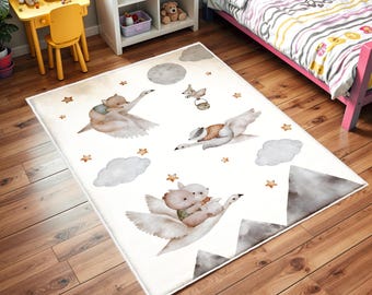 Safari Nursery Rug, Safari Animals Rugs, Kids Area Rug, Play Rug, Boys Rug, Non Slip Activity Rug, Washable Kids Rug, Jungle Kids Rug
