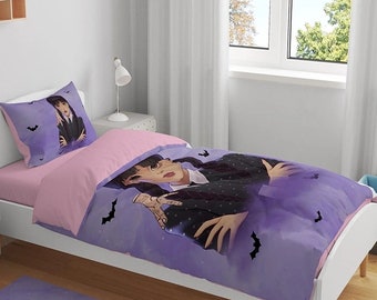 Wednesday Addams Duvet, Wednesday Bedding set, Midweek Magic Wednesday Themed Duvet Cover Set, Dark & Whimsical Kids Bedding Set