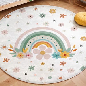 Regenbogen Kinderzimmer Matte, Floral Regenbogen Kinderteppich, Spielmatte für Kinder, Bunter Babyzimmerteppich, rutschfeste waschbare Kindergartenmatte, Kindergartenteppich
