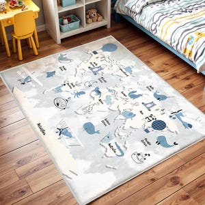 Tapis pour chambre de bébé carte du monde, tapis de jeu océan, tapis pour enfants, tapis d'apprentissage animaux mignons, tapis de sol pour salle de jeux, tapis pour chambre de bébé poissons ludiques, tapis antidérapant pour enfants