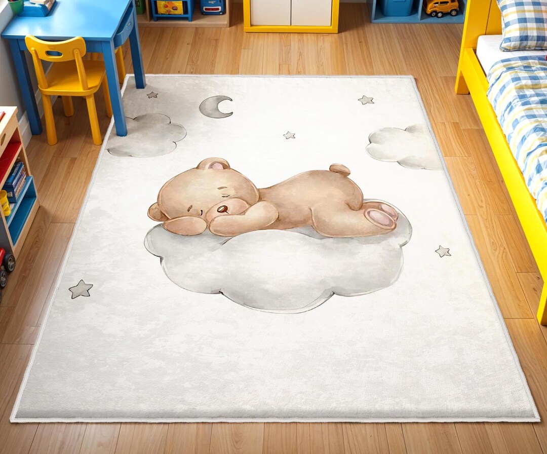 Teddy Bear Nursery Rug, Rectangular Rug for Nursery, Baby Boy Rug ...