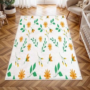 Watercolor Wild Florals Rug, Nursery Rug, Kids Area Rug, Washable Non Slip Soft Rug, Play Rug, Girls Rug, Flower Baby Room Rug