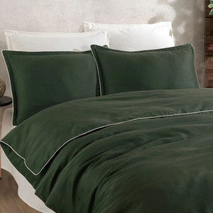 Housse de couette en satin de coton vert, parure de lit king size, literie pleine taille, ensemble housse de couette et taies d'oreiller en satin de coton, cadeau attache de couette