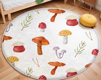 Soft Forest-Inspired Kids Play Mat - Mushrooms, Leaf Design, Washable Non Slip Soft Rug, Play Rug, Toddler Boys Rug, Ultra Soft Nursery Rug
