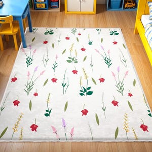 Watercolor Wild Florals Rug, Nursery Rug, Kids Area Rug, Washable Non Slip Soft Rug, Play Rug, Girls Rug, Baby Room Rug