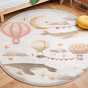 Ocean Animals Rug, Hot Air Balloon Kids Rug, Ocean Animals Rug Under the Sea Theme, Washable Kids Rug, Bestselling Kids Room Rug,Toddler Rug