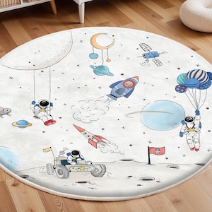 Space Themed Cute Kid&#39;s Rug, Nursery Rug, Non-slip Play Mat, Baby Room Carpet, Kids Room Decor, Bestselling Children&#39;s Carpet