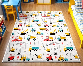 Construction Trucks Rugs, Nursery Rug, Kids Area Rug, Washable Non Slip Soft Rug, Play Rug, Boys Rug, Car Baby Boys Rug, Kids Car Rug