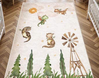 Little Dragon Nursery Rug ,Baby Dino Carpet, Custom Name Nursery Mat, Dragons Rug, Playroom Mat, Baby Rug, Baby Boys Room Decor, Baby Gift