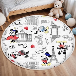 Mickey Mouse Rug, Minnie Mouse Rug, Cartoon Rug, Popular Rug, Baby Girl Playroom Mat, Washable Round Nursery Rug, Non Slip Rug, Toddler Rug
