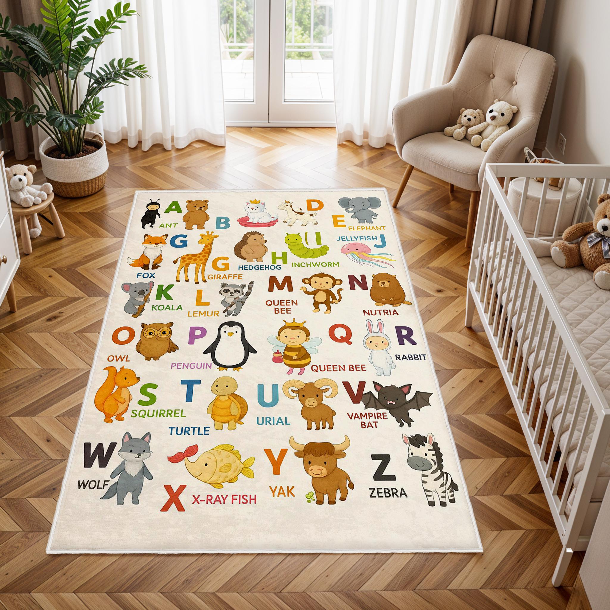 Animal Abc Rug Alphabets Animal Theme Baby Room Rug, Kids Room Carpets, Animal ...