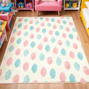Colorful Polka Dot Washable Kids Rug, Soft Nursery Play Mat, Colorful Baby Room Carpet, Anti-Slip Washable Nursery Mat, Nursery Rug