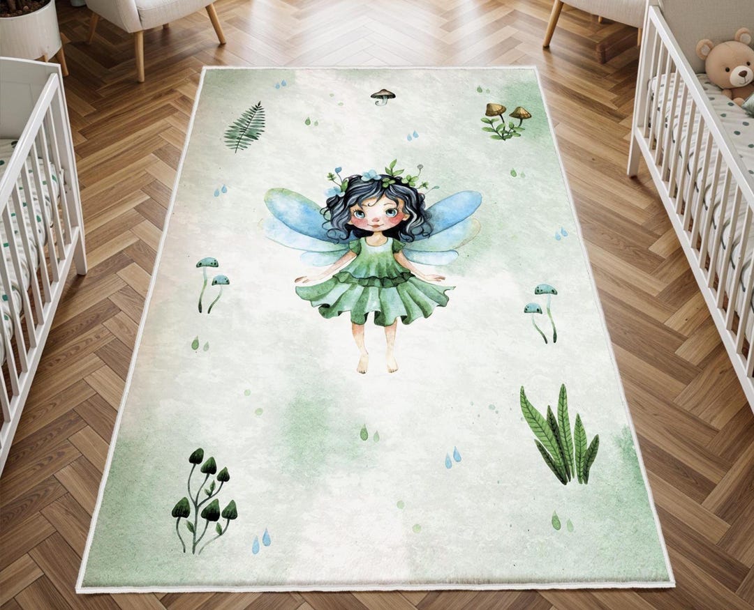 Watercolor Fairy Nursery Rug, Green Kids Play Area Rug - Etsy UK