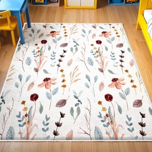 Watercolor Flowers Rug, Nursery Rug, Kids Room Rug, Washable Non Slip Soft Rug, Play Rug, Girls Rug, Baby Room Rug