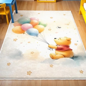 Winnie The Pooh Babyzimmer Teppich, Runder Waldteppich, Pooh Bodenteppich, Wald rutschfeste Teppiche, Cartoon Gummiunterlage, Waschbarer Kinderteppich