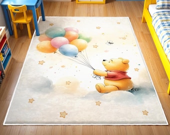 Nalle Puh babymatta, rund skogsmatta, Puh golvmatta, halkfria skogsmattor, tecknad gummimatta, tvättbar barnmatta