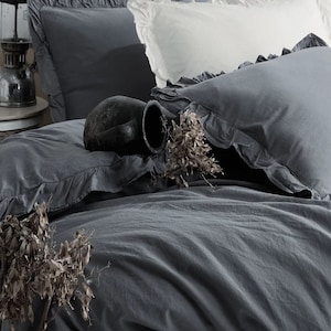 Princess Style Ruffle Bedding Set,Duvet cover with ruffle,Washed soft cotton bedding,Solid Color Cotton Duvet Cover Set,Full Duvet Cover Set