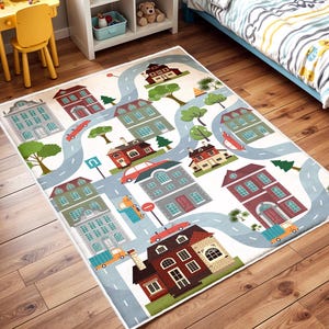 Kindertapijten met wegpatroon, Tapijt voor kinderkamers, Autospeelkleed, Speelmatten voor kinderen, Kruiptapijt, Speelkamertapijt, Tapijt voor kinderkamer