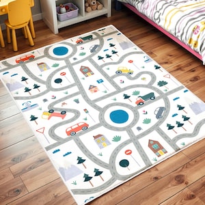 Road Patterned Kids Carpets, Kids Room Carpets, Car Play Mat, Children&#39;s Play Mats, Road Crawling Carpet, Playroom Carpet, Nursery Carpets