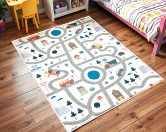Road Patterned Kids Carpets, Kids Room Carpets, Car Play Mat, Children's Play Mats, Road Crawling Carpet, Playroom Carpet, Nursery Carpets