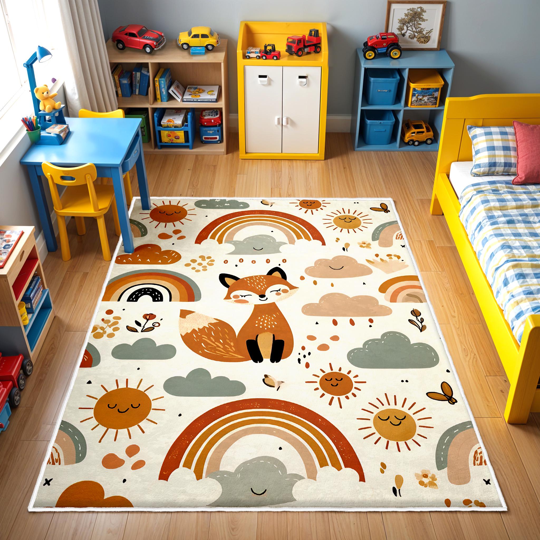 Baby Lisa Rug Cute Fox Washable Baby Room Rug, Non-slip Nursery Carpet, Boho Toddler ...