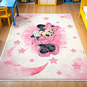 Minnie Mouse Rug, Custom Rug, Popular Rug, Baby Girl Playroom Mat, Washable Nursery Rug, Non Slip Kids Rug, Mickey Mouse Rug, Gift For Kids