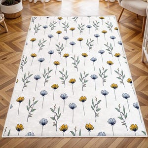 Watercolor Wild Florals Rug, Nursery Rug, Kids Area Rug, Washable Non Slip Soft Rug, Play Rug, Girls Rug, Flower Baby Room Rug