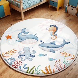 Verspielter Wal Teppich, Wollteppich für Baby und Kinder, Kinderteppich, Antirutschmatte für Kinderzimmer, Walfischteppich