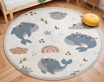 Kinderteppich Wal 80cm - OEKO-TEX Zertifiziert Für Spielzimmer