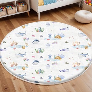 Ocean Animals Rug, Playful Fish Nursery Rug,Under The Sea Nursery Rug, Anti Slip Mat for Kid&#39;s Room, Whale Adventure Newborn Rug,Toddler Rug
