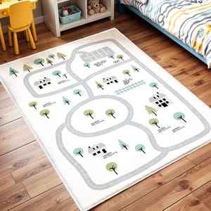 City Road Rugs, Nursery Rug, Kids Area Rug, Washable Non Slip Soft Rug, Play Rug, Boys Rug Play Mat, Neutral Floor Car Runner, Road Kids Rug