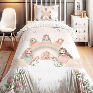 Princess Rainbow Girls Room Bedding Set,Crib Sheets,Safari bedding set,Birthday gift, Custom single bedding set,Duvet Cover Two Piece Set