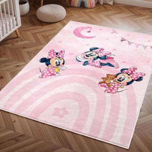 Minnie Mouse Rug, Nursery Minnie Rug, Baby Girl Playroom Mat, Washable Round Baby Rug, Non Slip Kids Rug, Mickey Mouse Rug, Playroom Mat