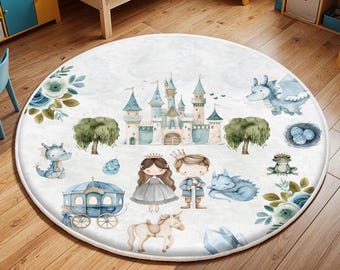 Dragon Nursery Rug, Baby Dino Carpet, Custom Name Nursery Mat, Baby Boys Room Decor, Kids Playroom Mat, Baby Shower Gift, Castle Kids Rug